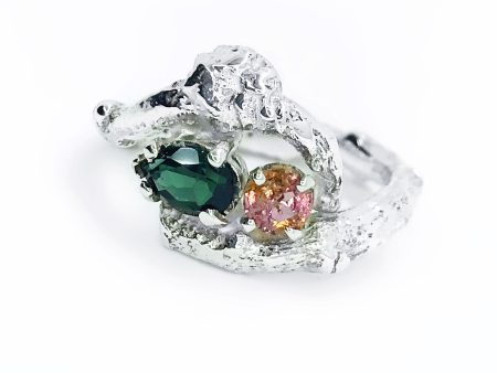 Branches  Pink and Green Genuine Tourmaline Ring For Sale