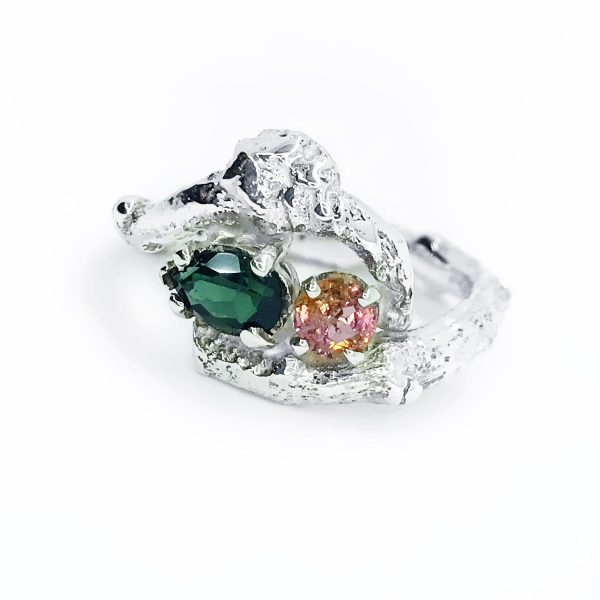 Branches  Pink and Green Genuine Tourmaline Ring For Sale