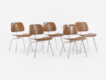 1948 Eames Evans for Herman Miller DCM Dining Chairs Metal and Walnut Set of Five Hot on Sale