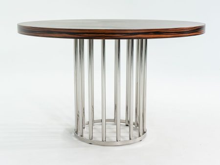 2000s Custom Round Dining Table with Macassar Ebony Wood Top and Polished Steel Base, 48 inches Online