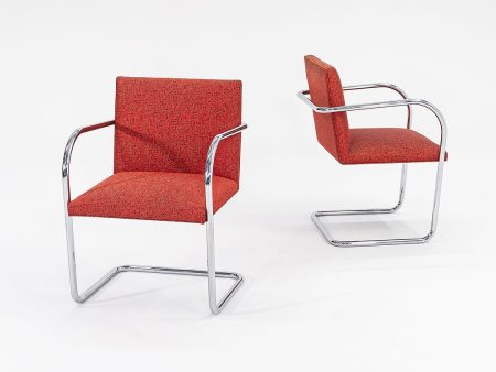 2007 Tubular Brno Armchair, Model 245 by Mies van der Rohe for Knoll in Red Fabric 14x Available Discount