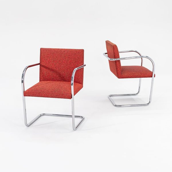 2007 Tubular Brno Armchair, Model 245 by Mies van der Rohe for Knoll in Red Fabric 14x Available Discount