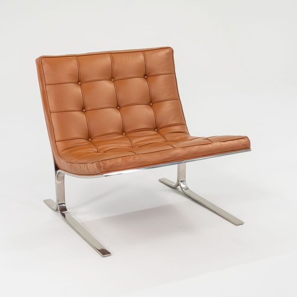 1960s Pair of CH28 Lounge Chairs by Nicos Zographos for Zographos Designs Ltd. in Cognac Leather and Stainless For Sale