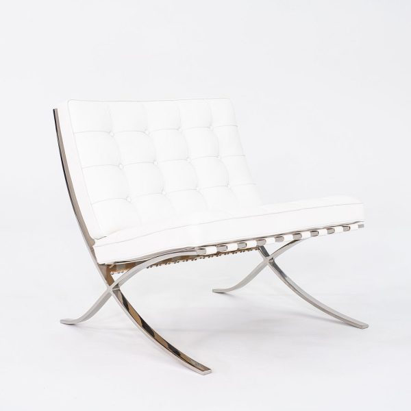 1960s Mies van der Rohe for Knoll Barcelona Lounge Chair and Ottoman in Sabrina White & Stainless Fully Restored Fashion