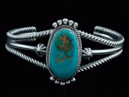 Aaron Toadlena Spiral Crow Springs Turquoise Sterling Silver Bracelet For Cheap