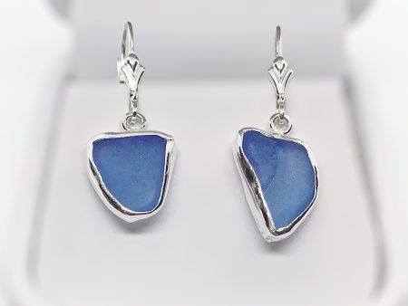 Beach Glass Blue Cobalt Sterling Silver Dangle Earrings Online now