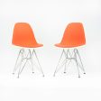 2010s Pair of Herman Miller Eames Dining Side Shell Chairs with Orange Upholstery Fashion