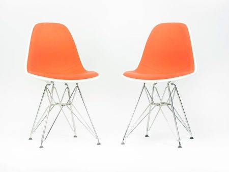 2010s Pair of Herman Miller Eames Dining Side Shell Chairs with Orange Upholstery Fashion