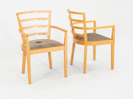 2001 Pair of Raul De Armas for Knoll Arm Chairs in Maple and Fabric For Sale