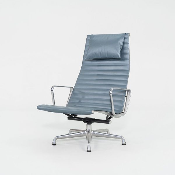 2005 Herman Miller Eames Aluminum Group Reclining Lounge Chairs in Blue Leather 9x Available Supply