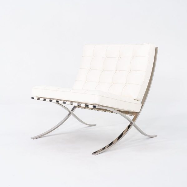 1960s Mies van der Rohe for Knoll Barcelona Lounge Chair in Sabrina White & Stainless Fully Restored Fashion