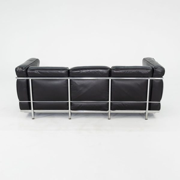 1980s Cassina LC2 Three Seat Sofa in Black Leather by Le Corbusier, Pierre Jeanneret and Charlotte Perriand For Cheap