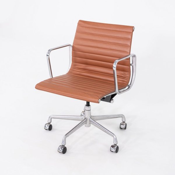 2010s Herman Miller Eames Aluminum Management Desk Chair in Cognac Leather 3x Available on Sale