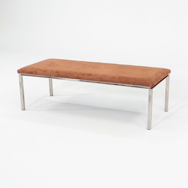 1969 Davis Allen and Gordon Bunshaft of SOM Bench in Polished Stainless Steel and Suede 20 x 48 Online Hot Sale