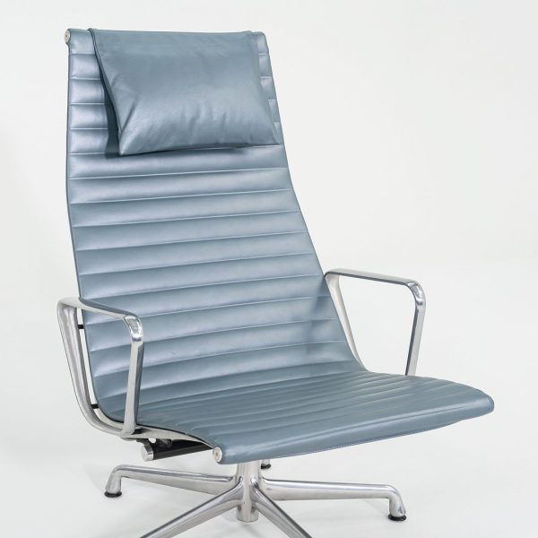 2005 Herman Miller Eames Aluminum Group Reclining Lounge Chairs in Blue Leather 9x Available Supply