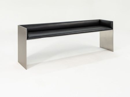 2016 Custom Brushed Stainless Steel Bench with Black Leather Upholstery, 2x Available For Cheap