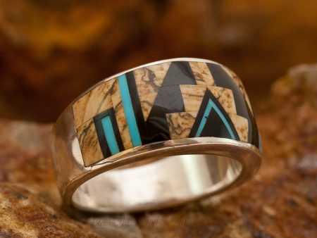 David Rosales Turquoise Creek Inception Inlaid Sterling Silver Ring For Cheap