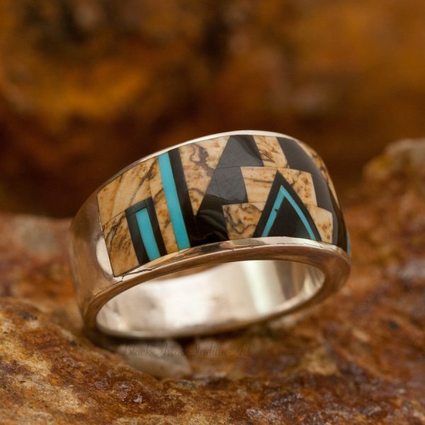 David Rosales Turquoise Creek Inception Inlaid Sterling Silver Ring For Cheap