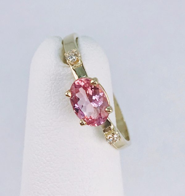 Pink Tourmaline and Genuine Diamond 14k Yellow Gold Ring Online Hot Sale