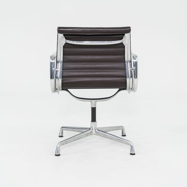 2012 Eames Aluminum Group Side Chair, EA108 by Ray and Charles Eames for Herman Miller in Brown Leather 12+ Available Discount