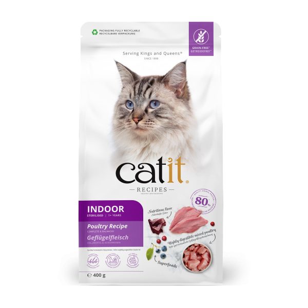 Catit Recipes Indoor Sterilised Poultry Dry Cat Food 400g 2kg Supply