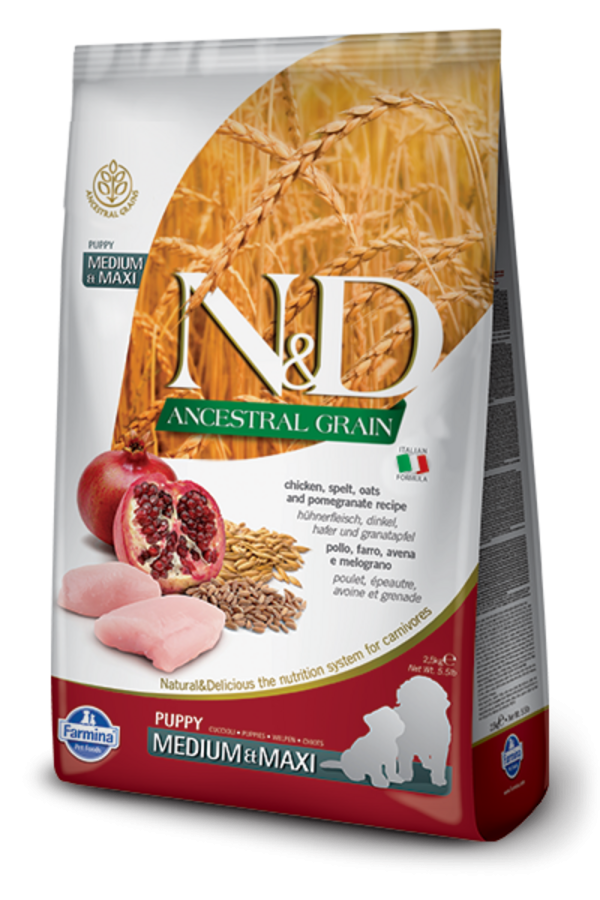 Farmina N&D Natural & Delicious Ancestral Grain Medium & Maxi Puppy Chicken & Pomegranate Dry Dog Food Fashion