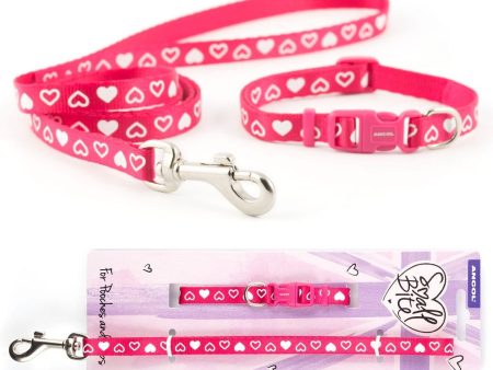 Ancol Puppy Small Bite Dog Collar & Lead Set Heart Raspberry Hot on Sale