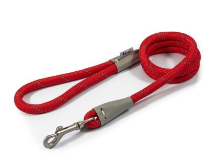 Ancol Viva Dog Rope Lead Snap Hook Reflective Red 2 Sizes on Sale