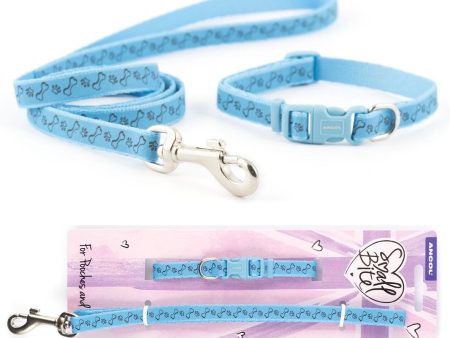 Ancol Puppy Small Bite Dog Collar & Lead Set Paw  n  Bone Blue For Sale