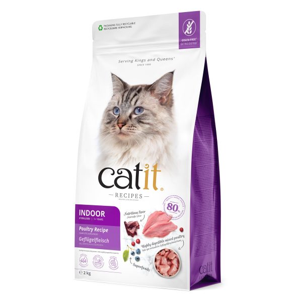 Catit Recipes Indoor Sterilised Poultry Dry Cat Food 400g 2kg Supply