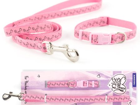 Ancol Puppy Small Bite Dog Collar & Lead Set Paw  n  Bone Pink For Cheap